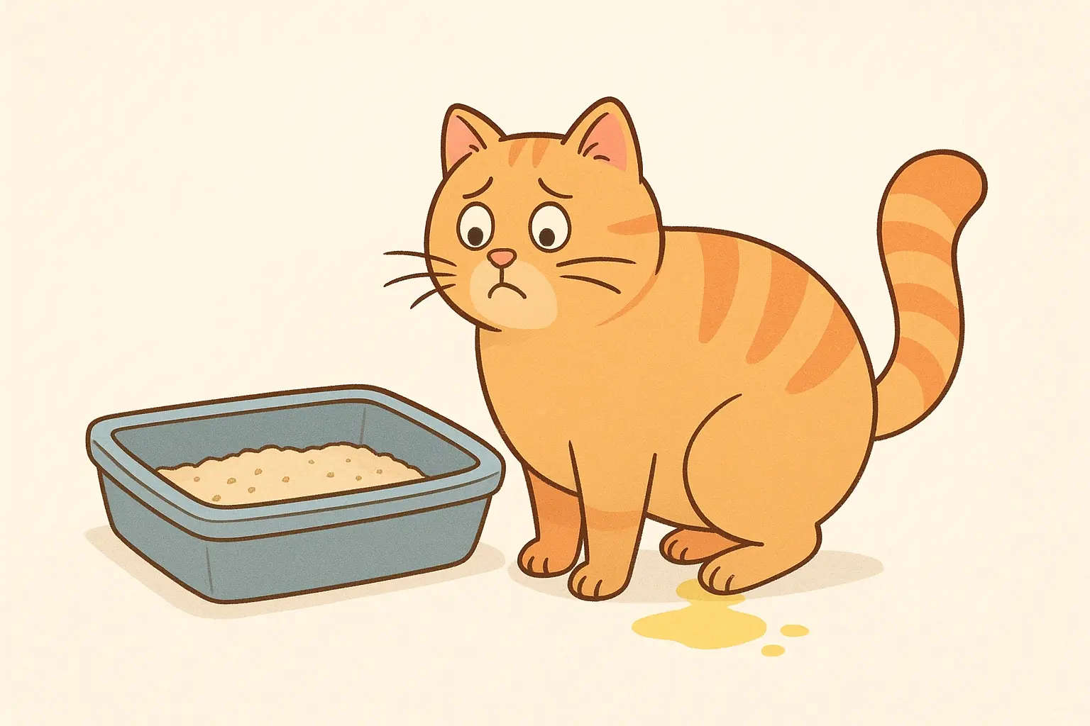 A cat is urinating outside the litter box