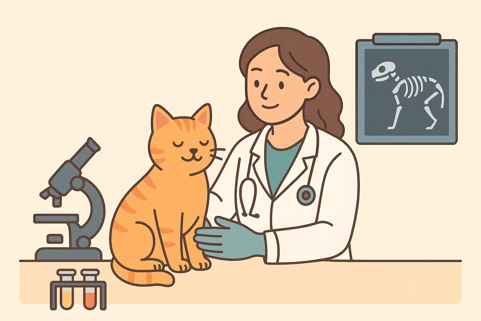 A veterinarian examines a cat