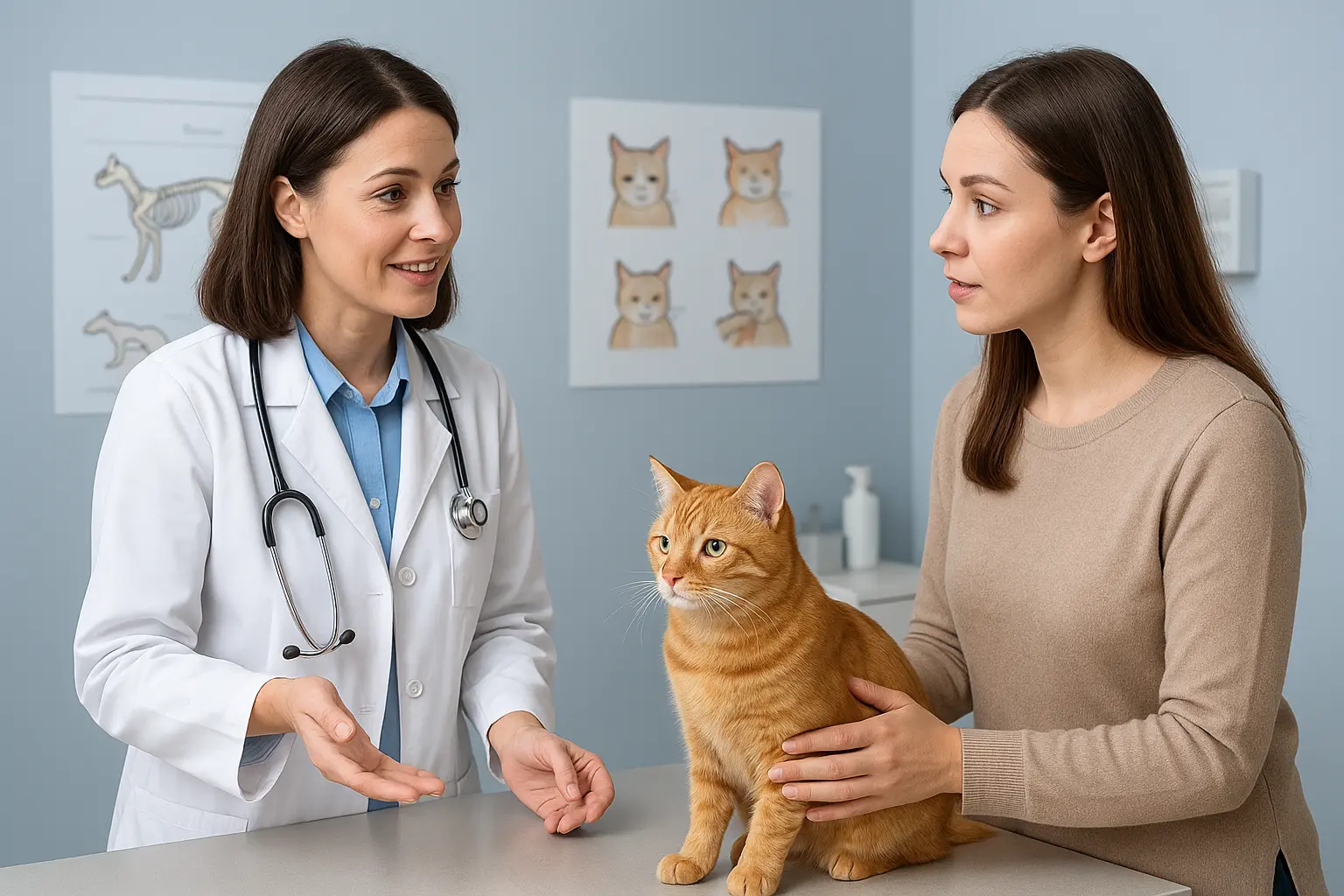 A veterinarian with a cat owner
