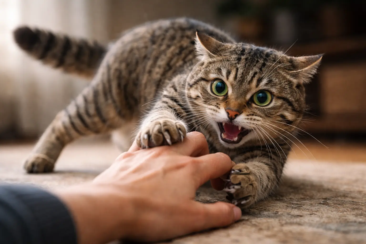 Play aggression in cats during interactive play with hands or toys